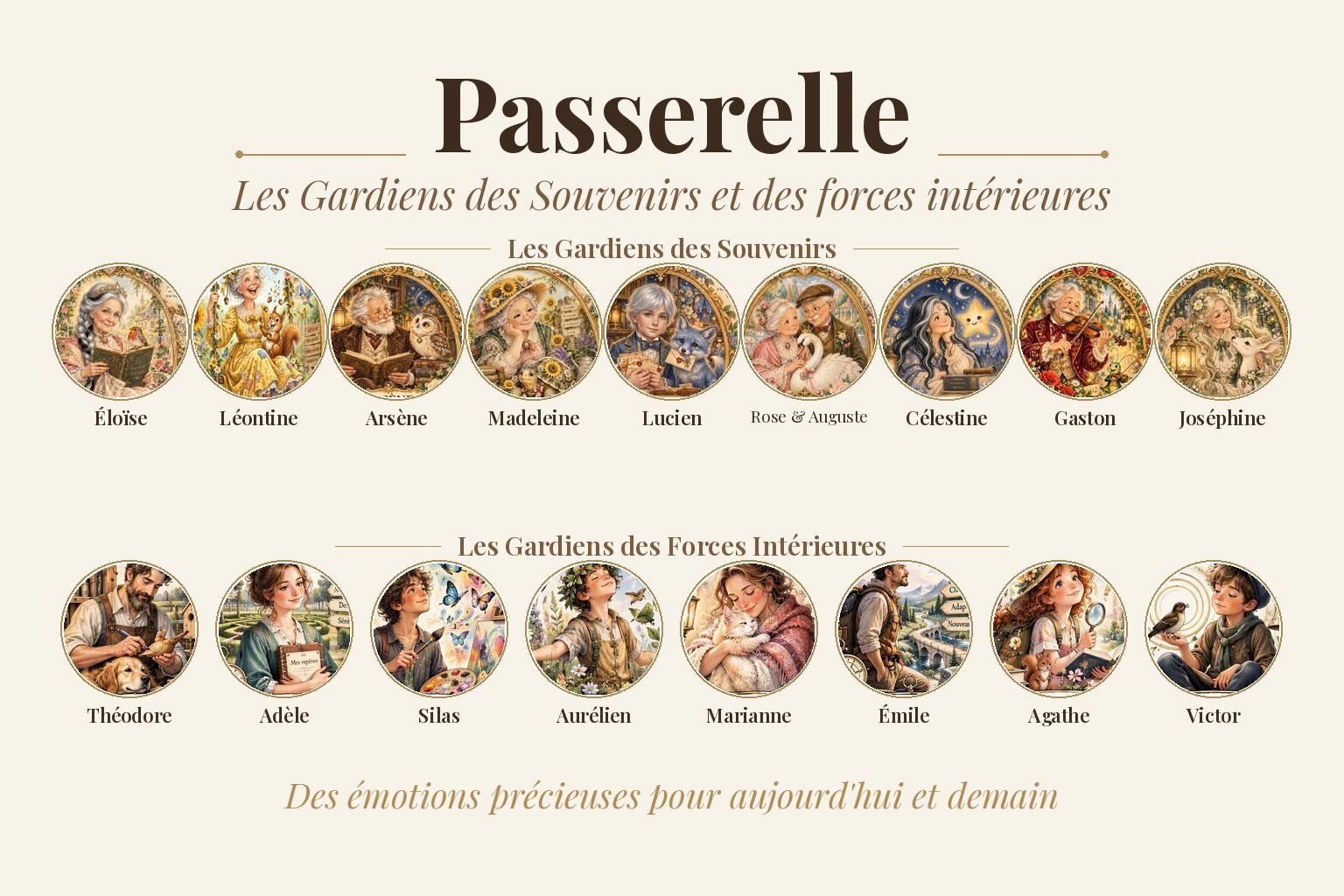 Les Gardiens des Souvenirs et des Forces Intérieures — les dix-sept personnages